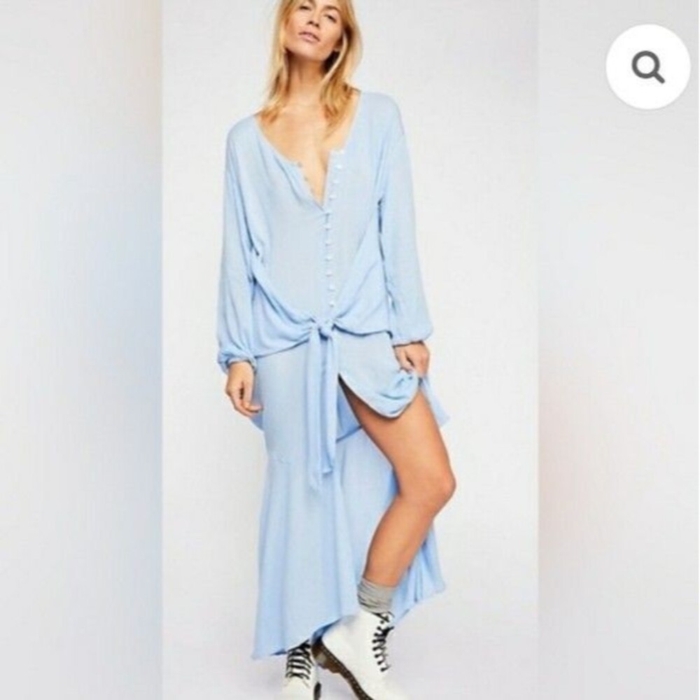 Free People Me Gusta Maxi Dress Casual Buttondown Boho Blue Women Sz XS/TP